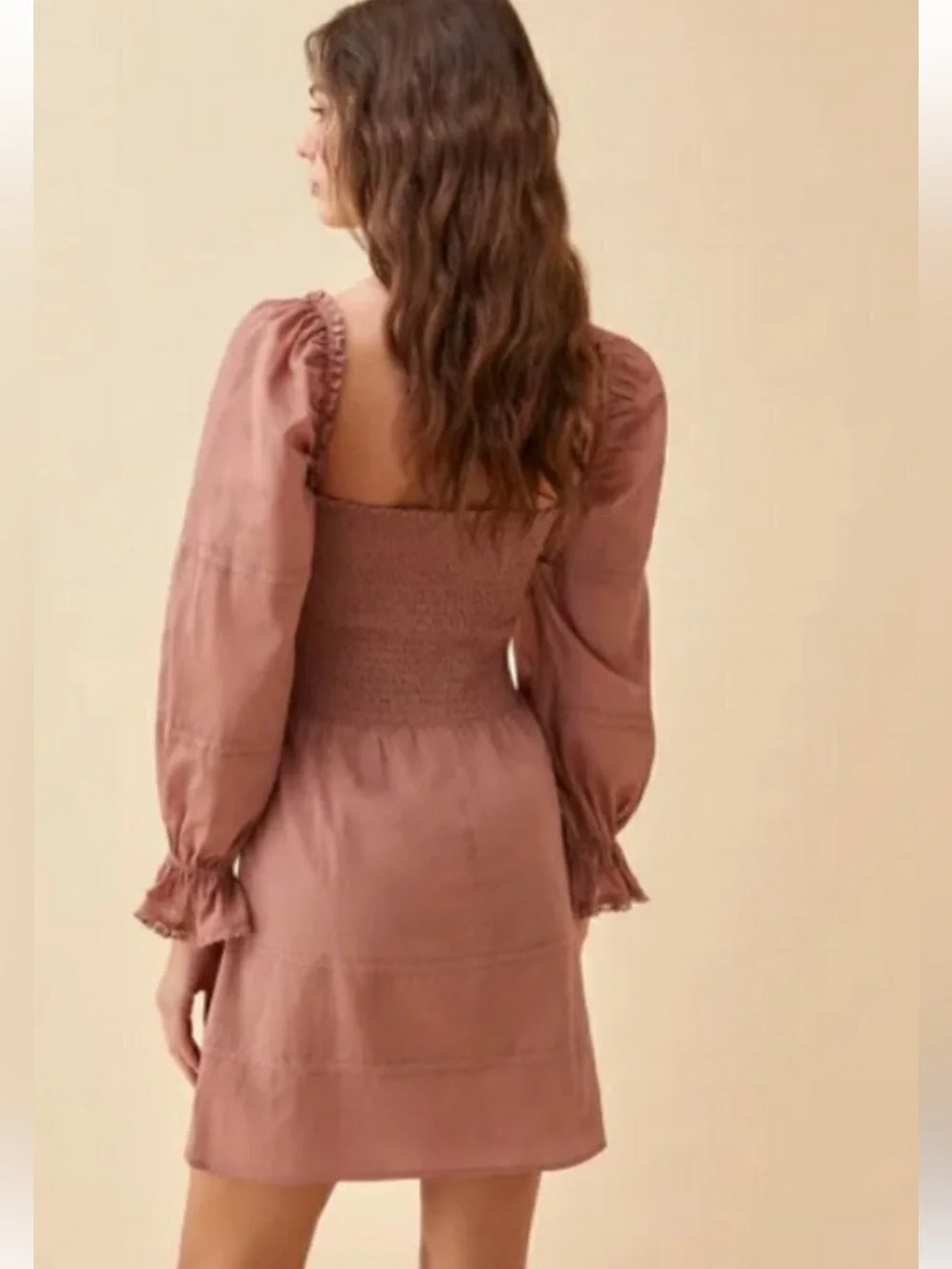 Reformation Dunes Smocked Square-Neck Puff Sleeve Mini Dress - Picture 2 of 9